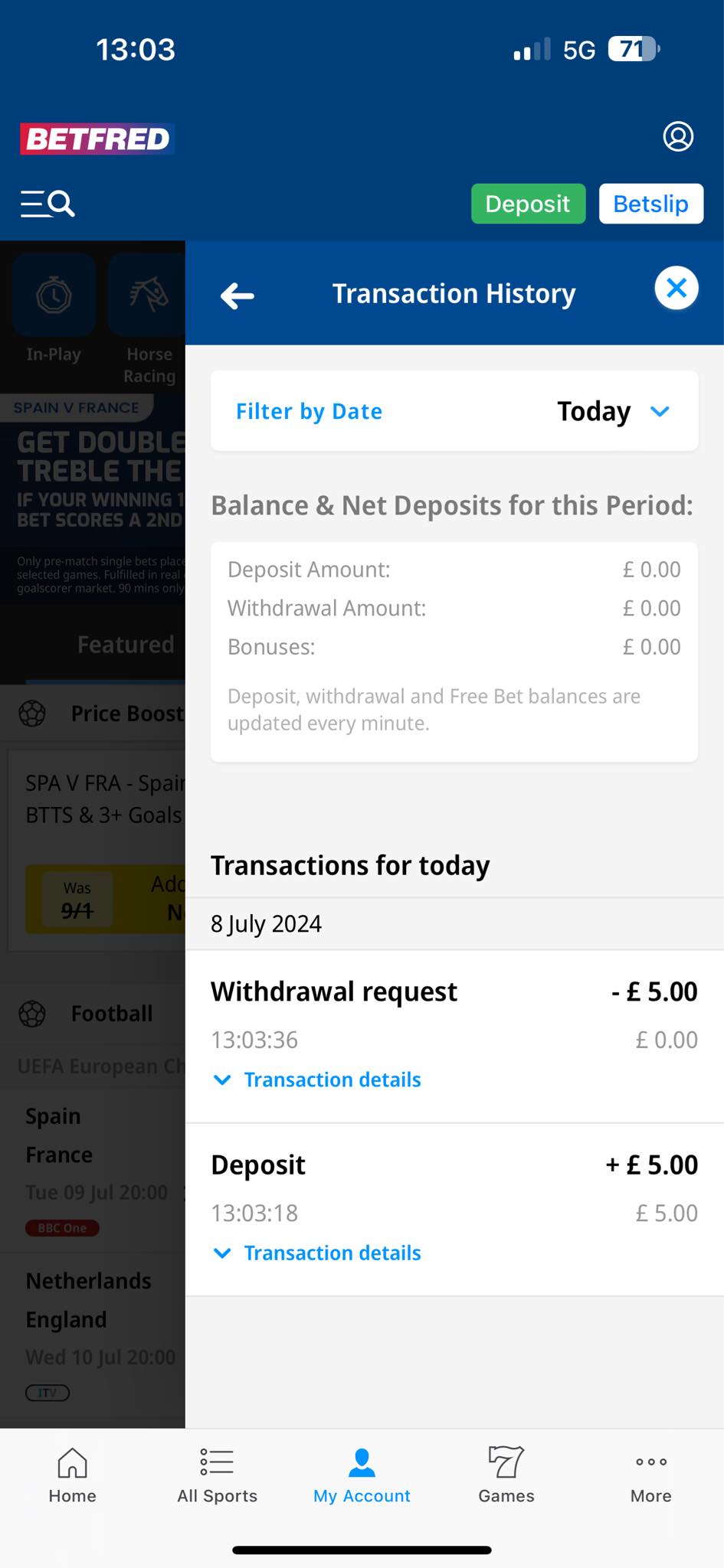 Betfred Withdrawal Status