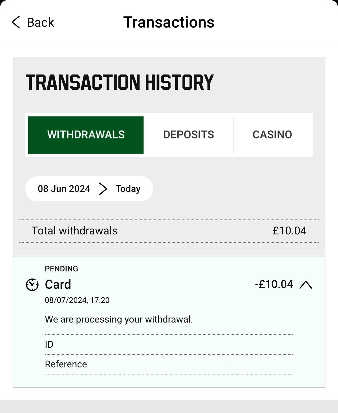Unibet Pending Withdrawal