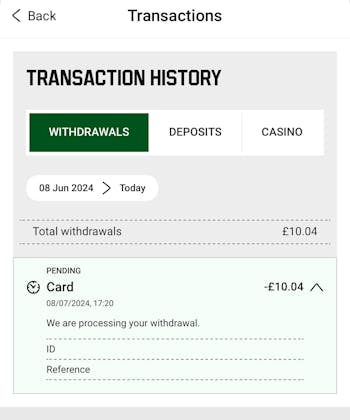 Unibet Pending Withdrawal