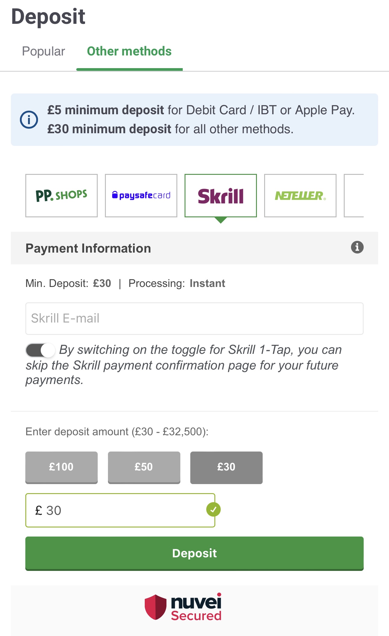 PaddyPower Skrill wallet