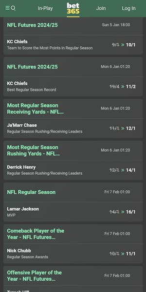 Bet365 app NFL futures betting