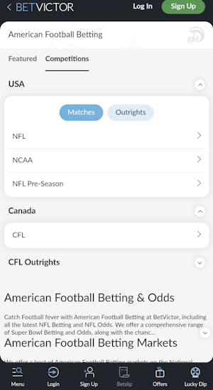 BetVictor NFL betting