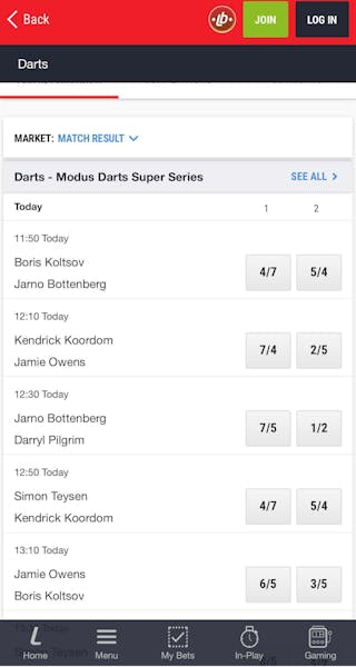 Ladbrokes mobile darts betting UK