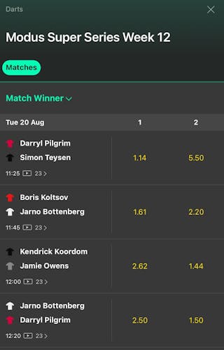 Bet365 mobile darts betting UK