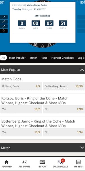 BetMGM mobile darts betting UK