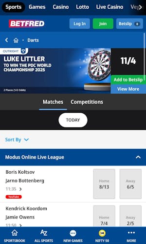 Betfred mobile darts betting UK
