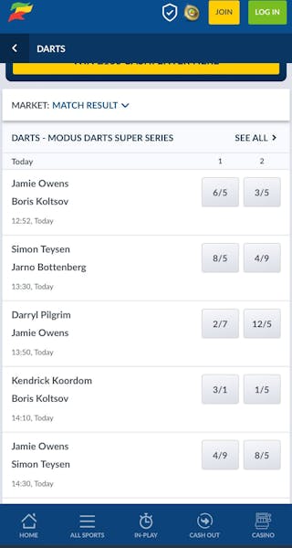 Coral mobile darts betting UK