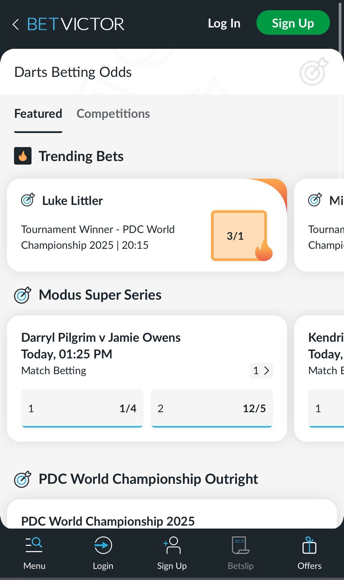 BetVictor darts betting UK