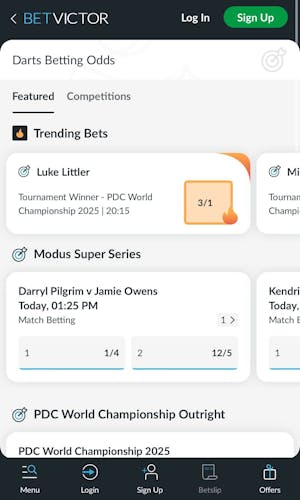 BetVictor darts betting UK