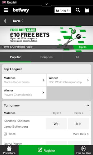 Betway mobile darts betting UK
