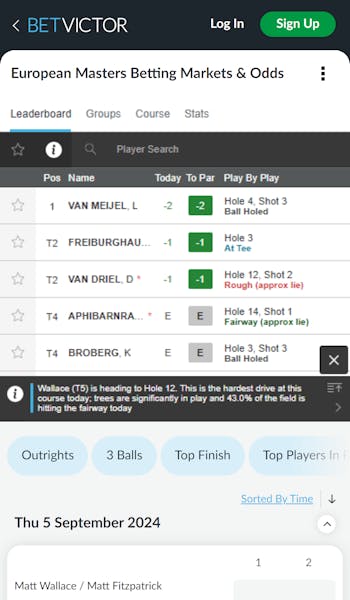 BetVictor Golf Betting