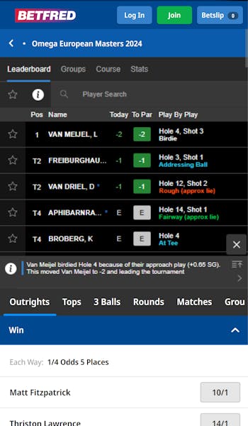 Betfred golf betting