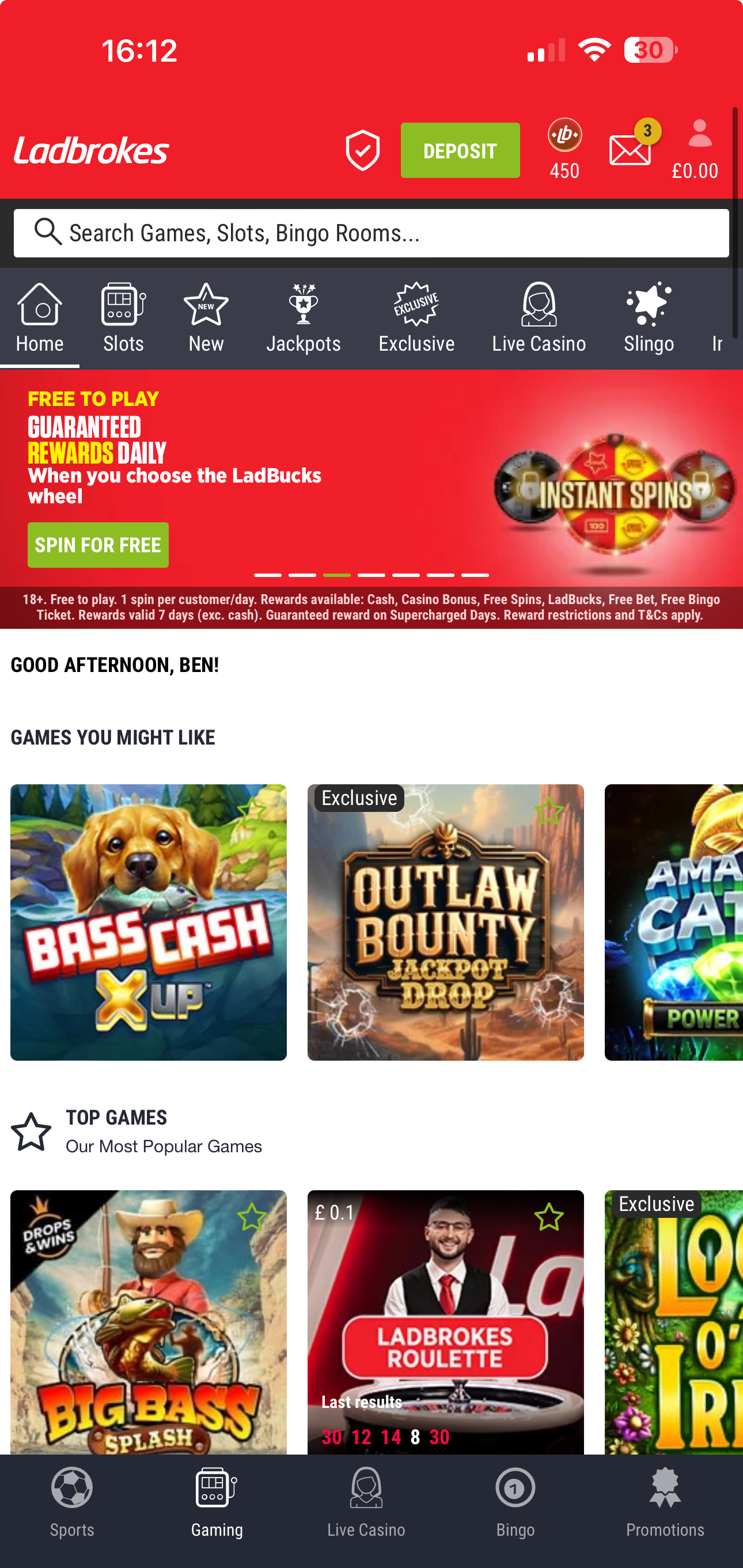 Ladbrokes Home Instant Spins