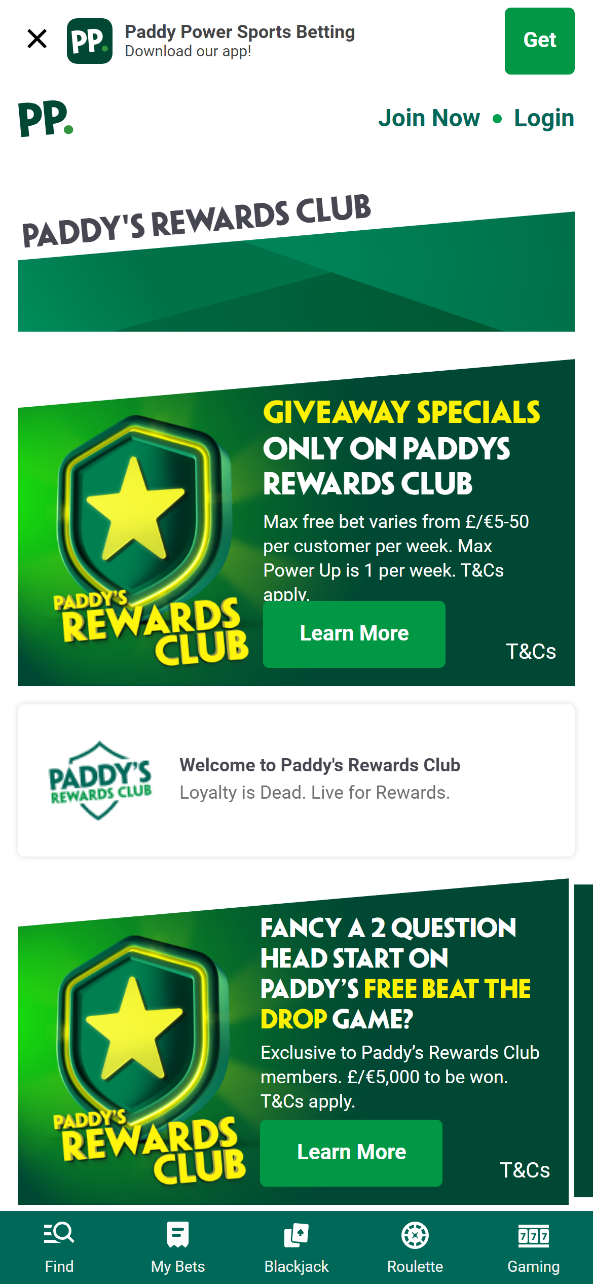Paddy power rewards club