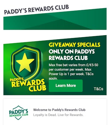 Paddy power rewards club