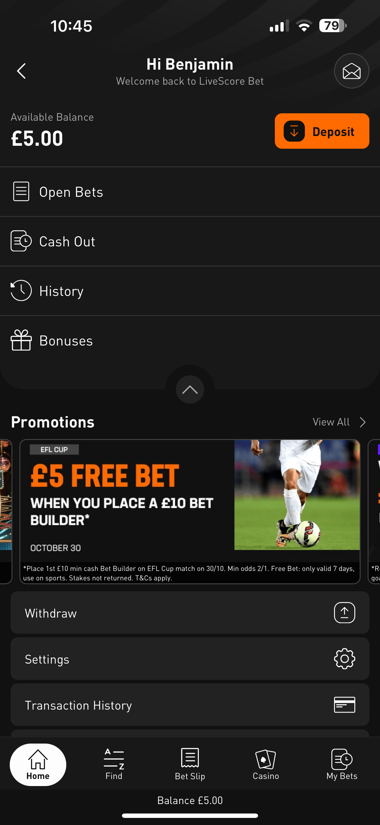 LiveScore Bet Deposit/withdrawal 1