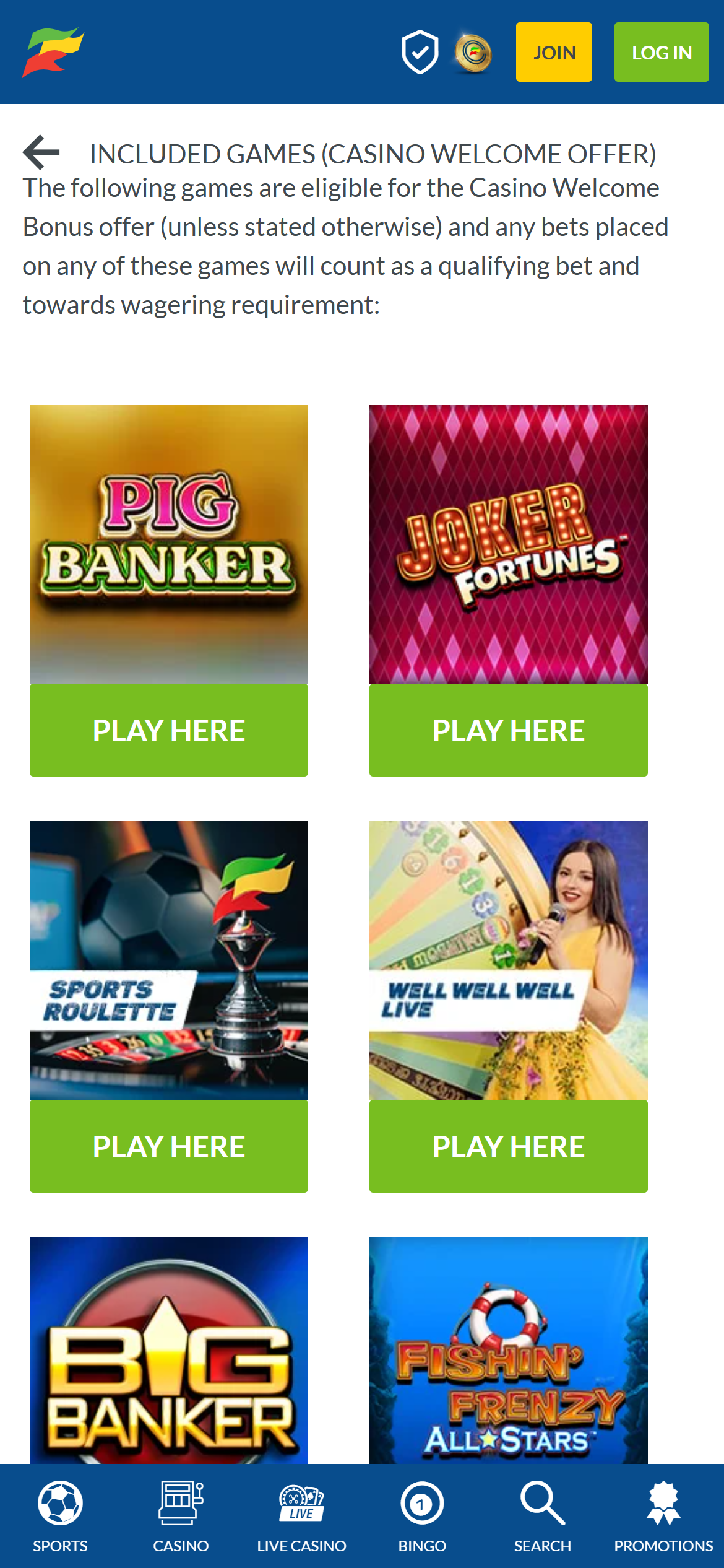 Coral casino qualifying games bonus