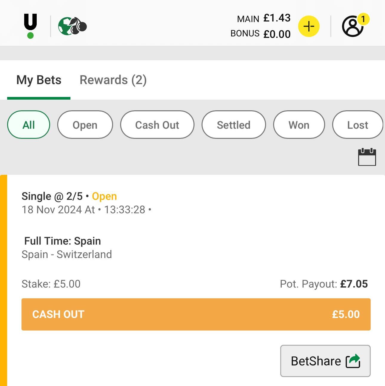 Unibet cash out