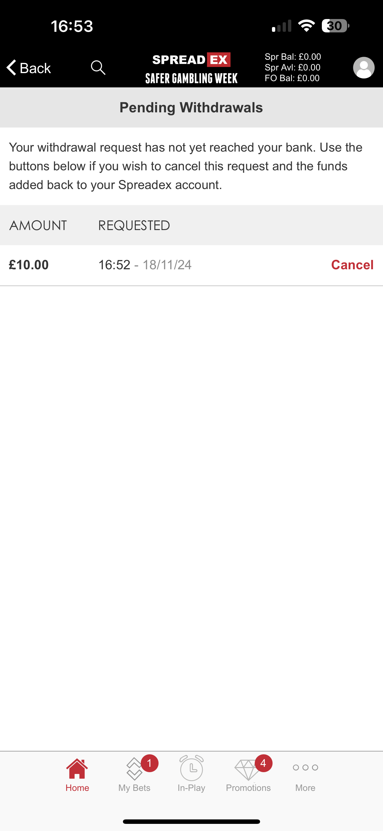 SpreadEx Sports Withdrawal 2