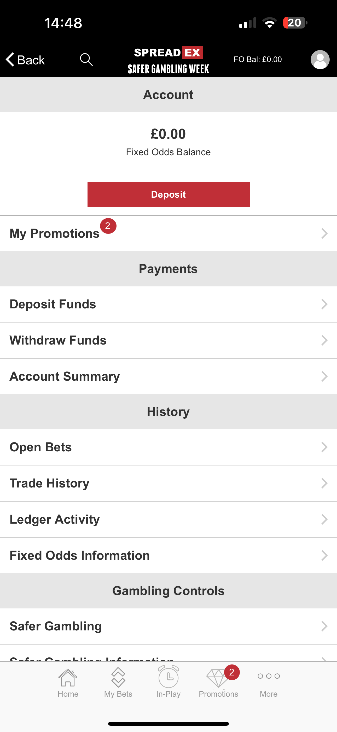 SpreadEx Sports Deposit/Withdrawal 1