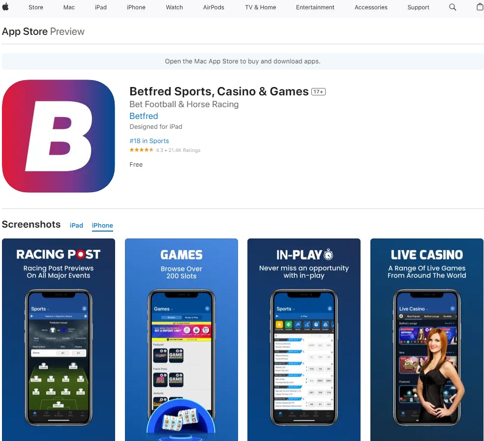 Betfred Apple App store preview