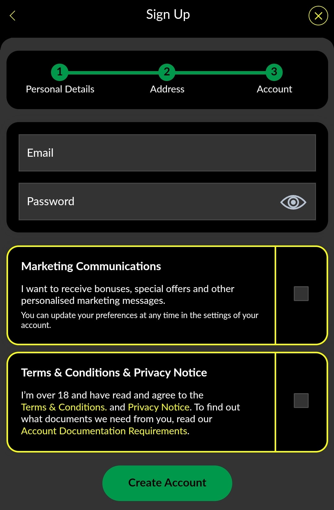 Parimatch registration 3
