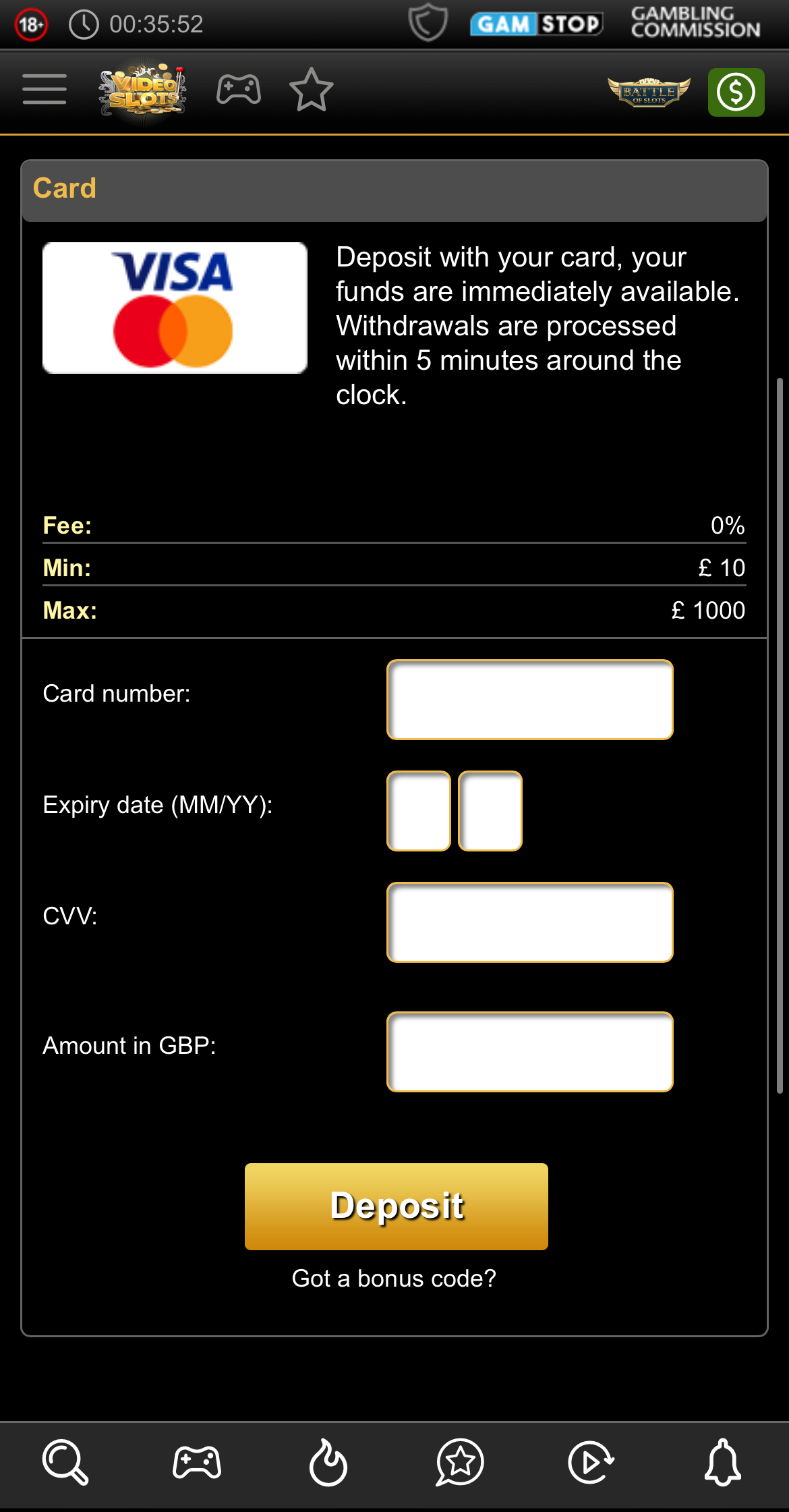 Videoslots Deposit Step 3