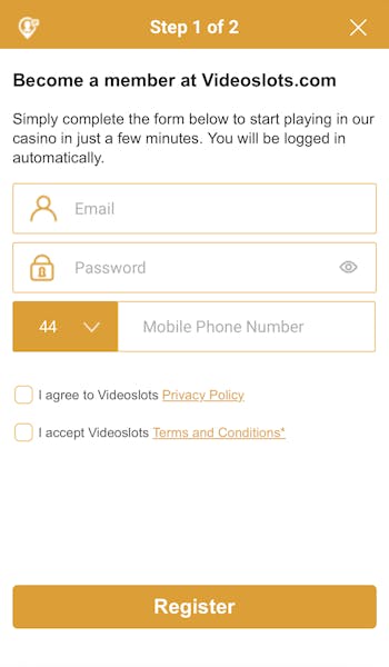 Videoslots registration Step 2