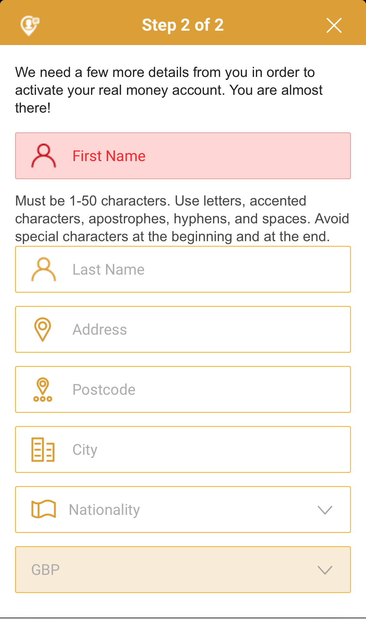 Videoslots registration Step 3