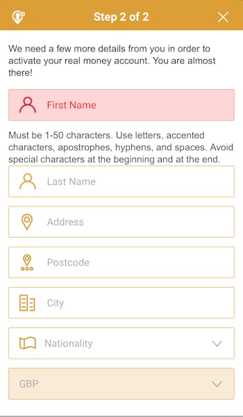 Videoslots registration Step 3
