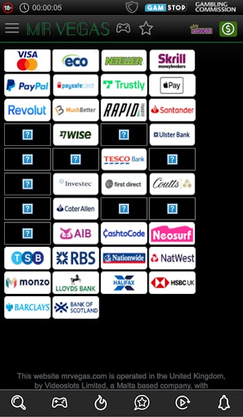 Mr Vegas Deposit Grid