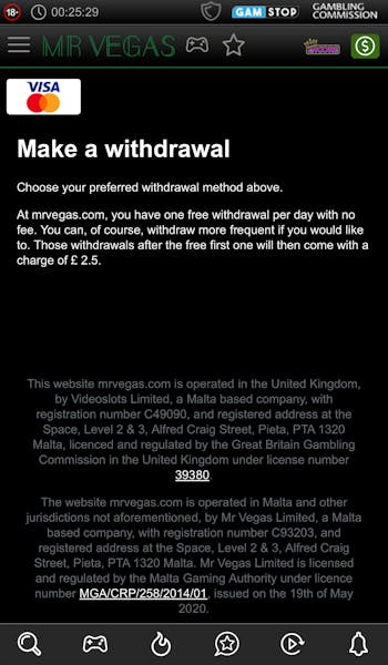 Mr Vegas Withdrawal Grid