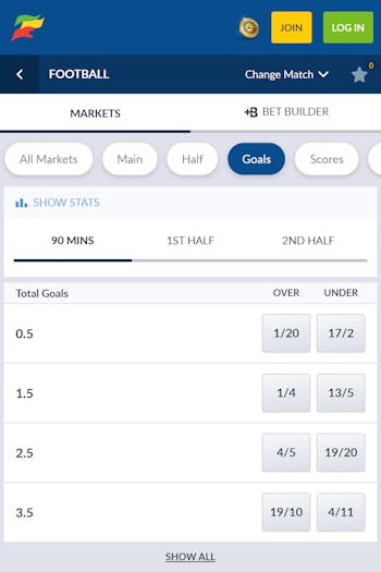 Coral over/under goals