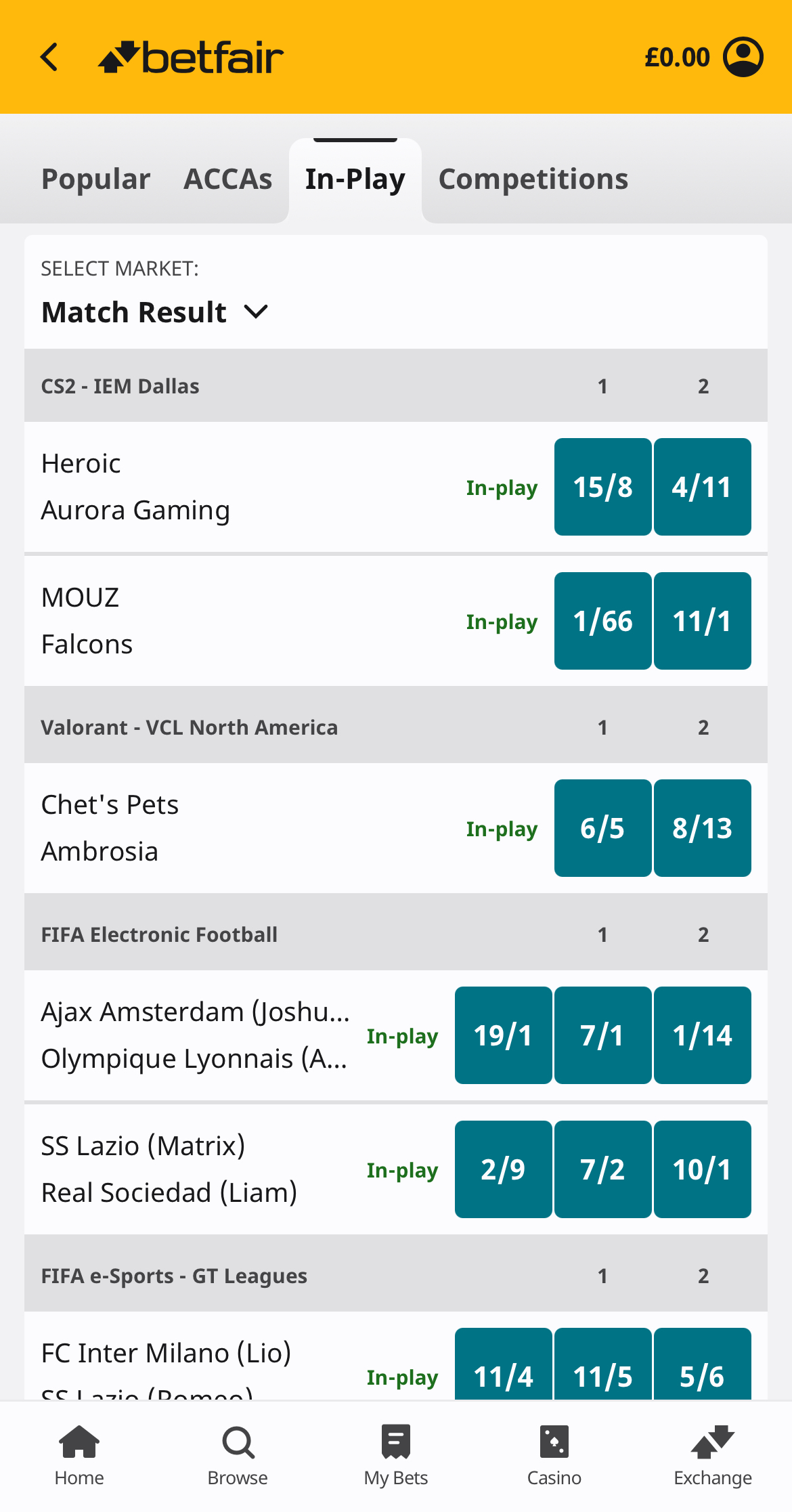 E-Sports Betfair Sportsbook