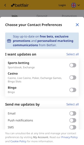 Contact Preferences Betfair Sportsbook