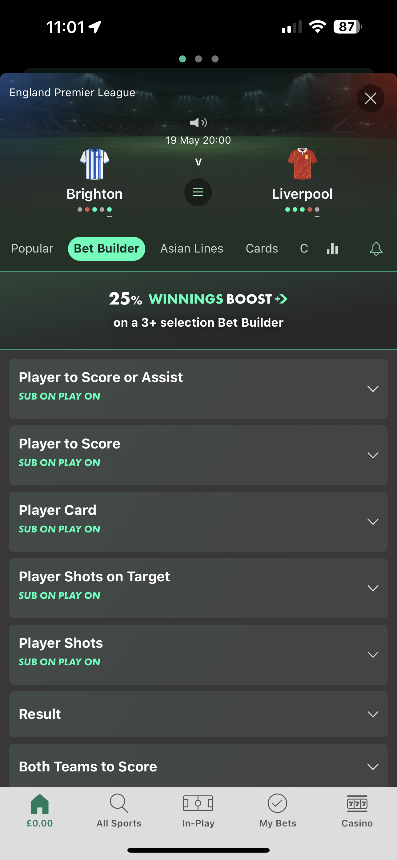 Bet365 Sub On Play On Bet Builder 2