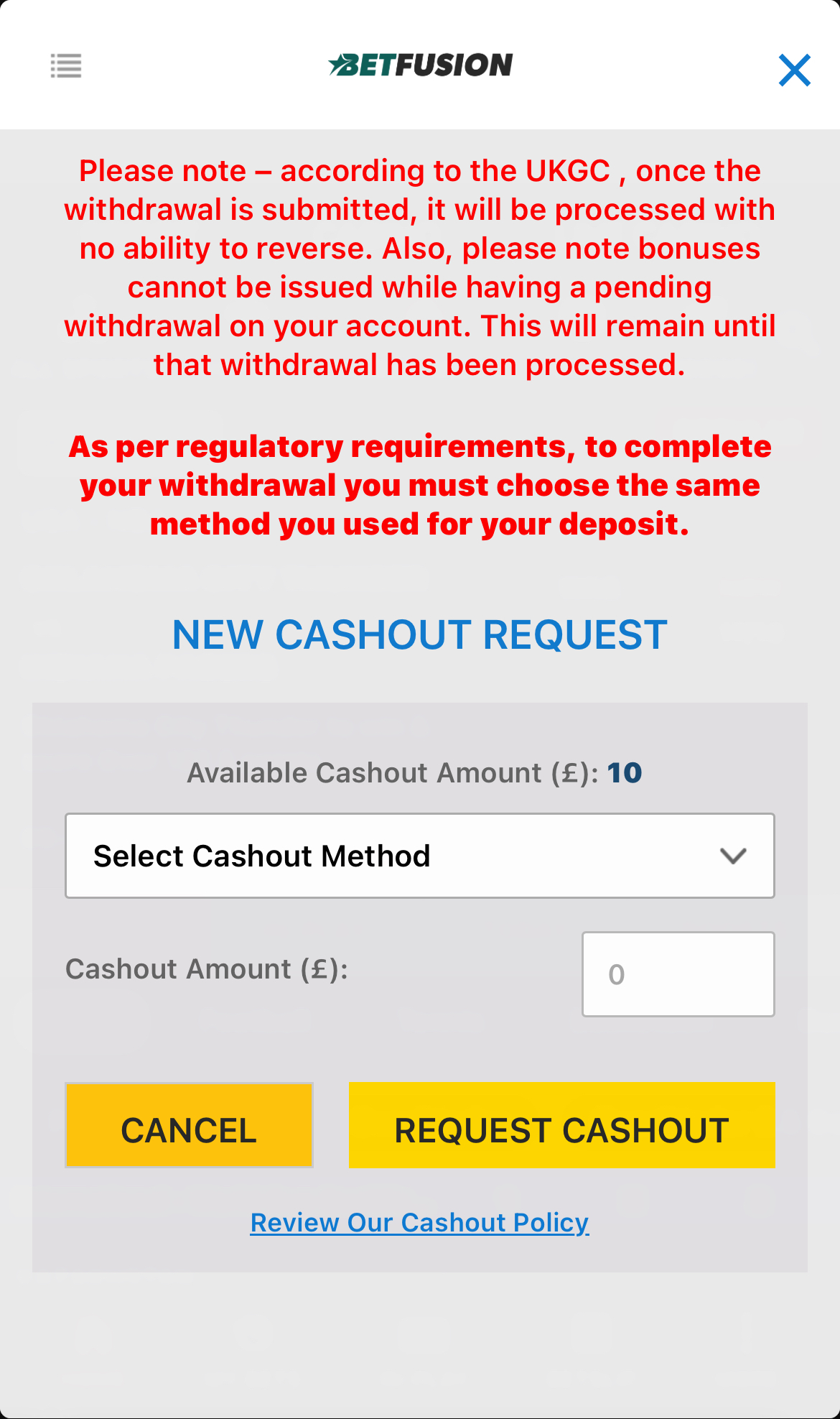 BetFusion Withdrawal