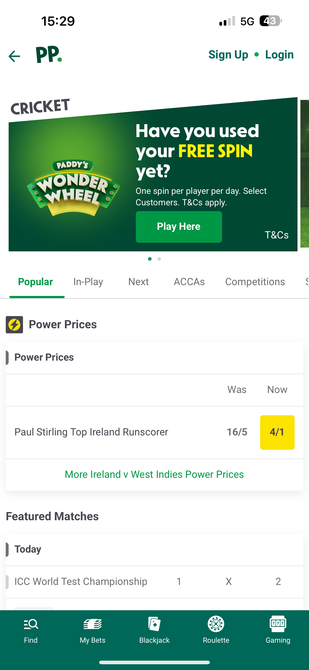 Cricket Paddy Power