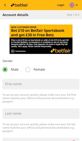 Betfair App Personal Details 1