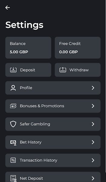Swifty Sports Withdraw Menu