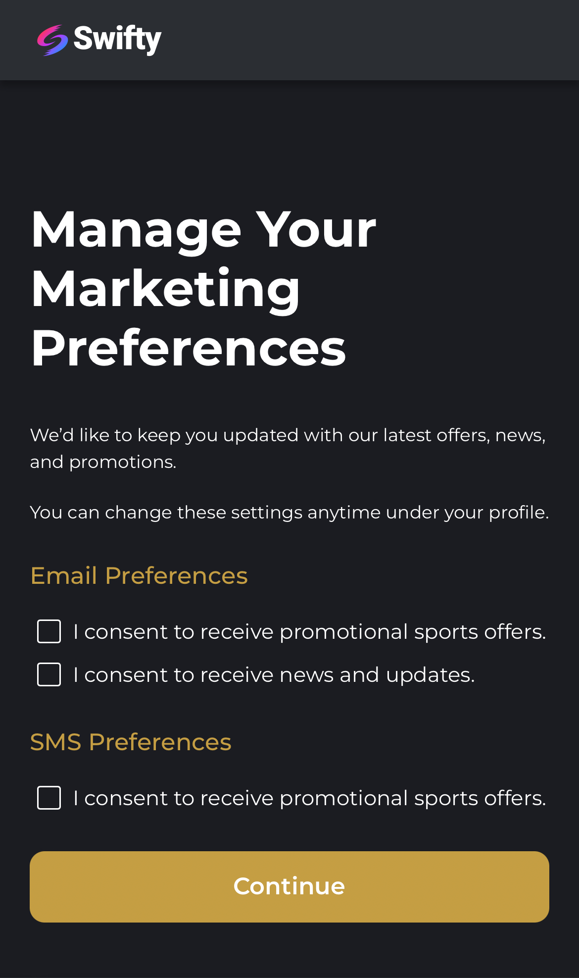 Swifty Sports Marketing Preferences