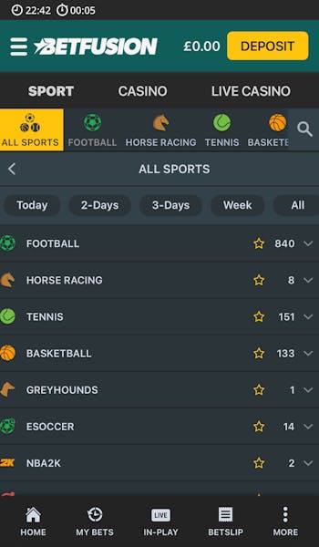 BetFusion Sports Summary Page