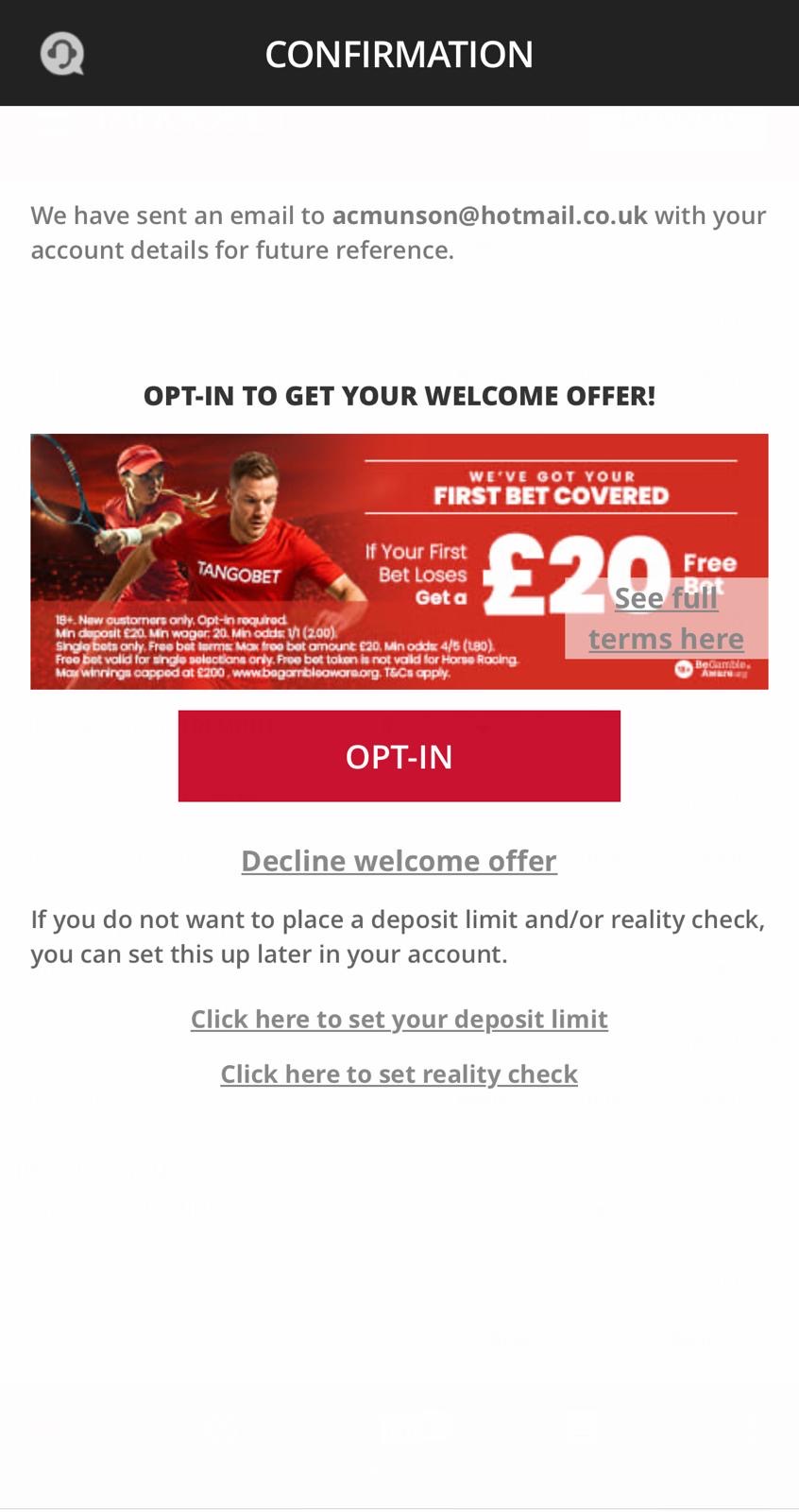 Tangobet welcome offer