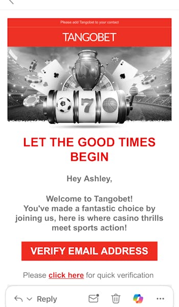 Tangobet verify email
