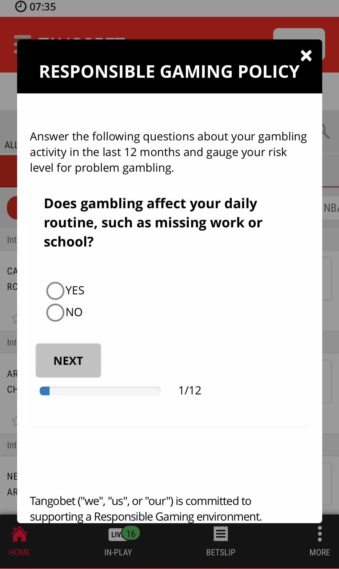 Tangobet responsible gambling