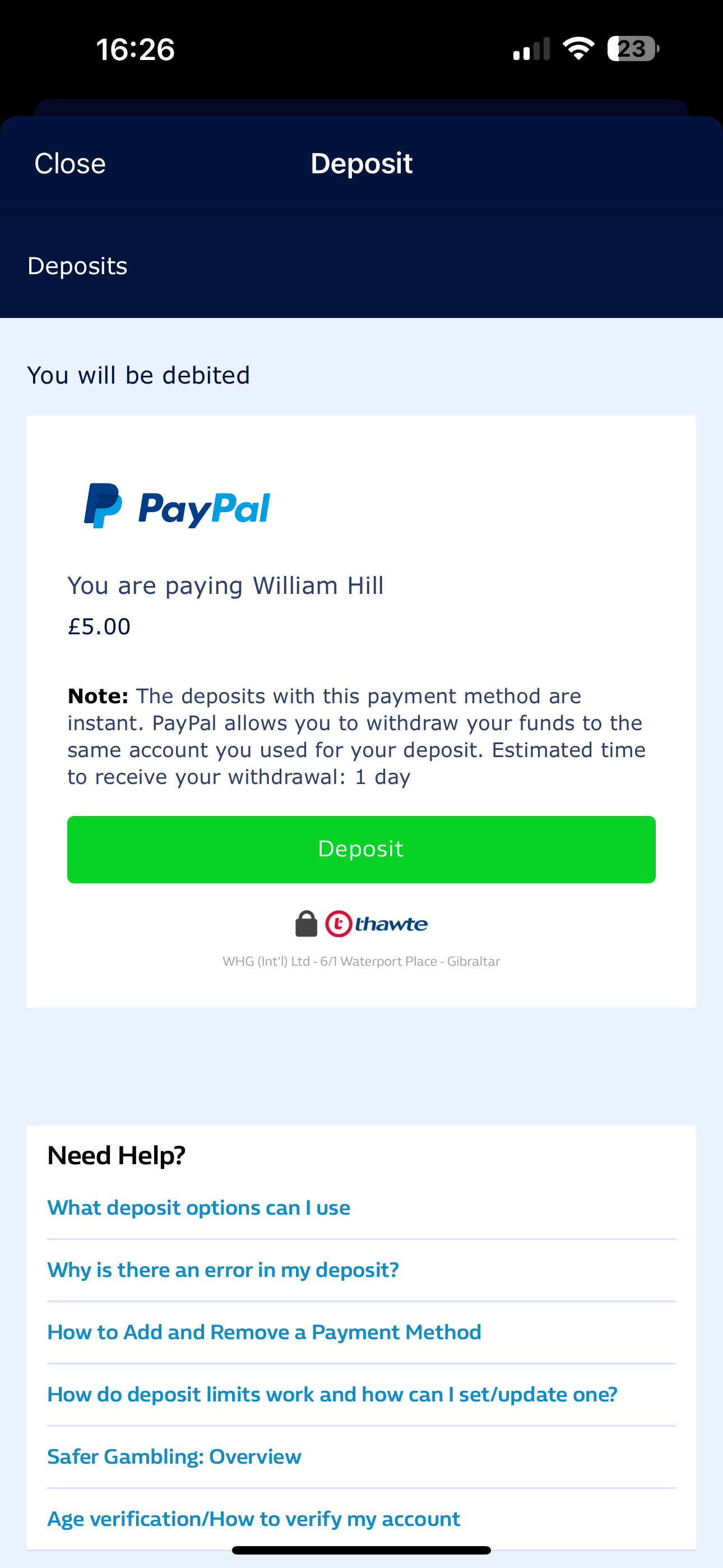 William Hill PayPal