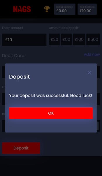 Nags Bet deposit success