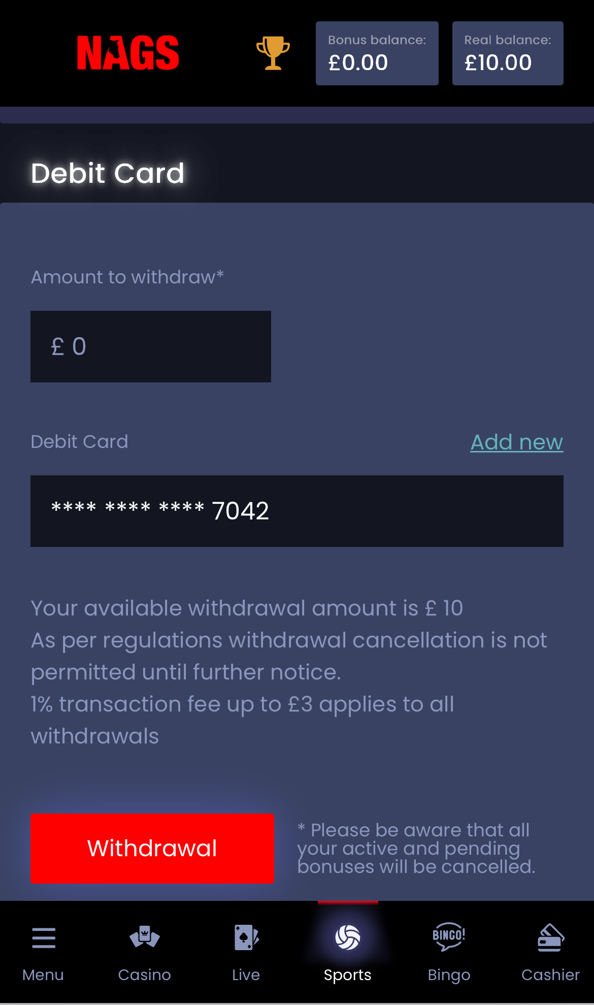 Nags Bet withdrawal 3