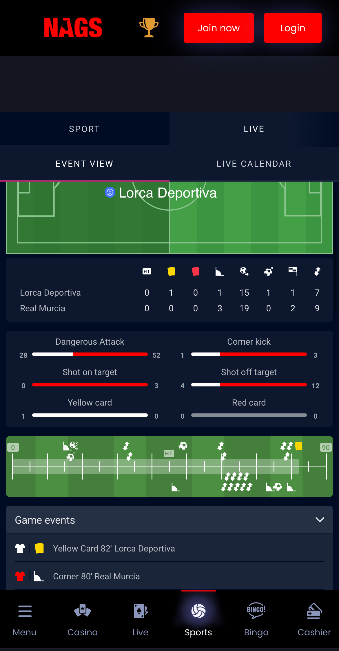 Nags Bet in-play stats