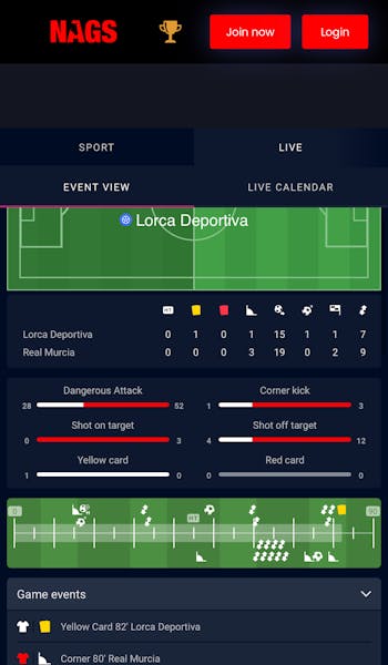 Nags Bet in-play stats